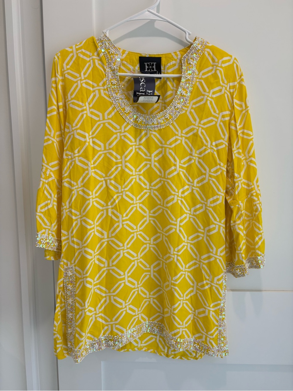 escapada Yellow Geometric Beaded Tunic